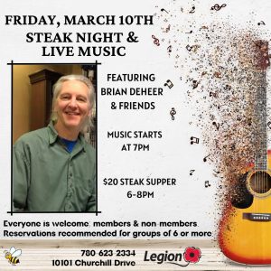 Legion Steak Night and Live Music March 10.
