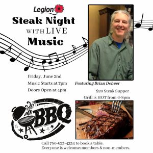 Legion Steak and Live Music June 2 with Brian DeHeer.