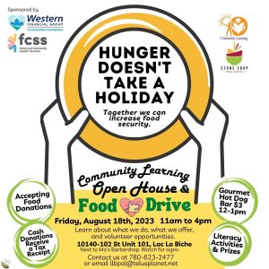 Community-Learning-Hunger-Doesnt-Take-a-Holiday-Open-House-and-Food-Drive-August-18-23.