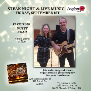 Legion Steak Night and Live Music September 1, 23.