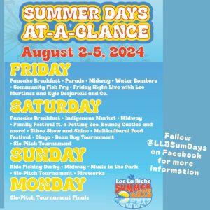 Summer Days Schedule August 2-5, 2024.