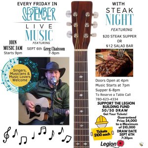 Legion Live Music, Jam Night and Steak Night September 6,2024.