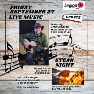 Legion Live Music and Steak Nights September 27, 2024 updated.