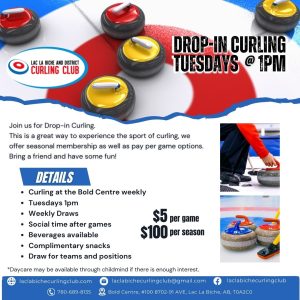 Drop- in curling Tuesdays 1pm.