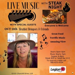 Legion Lac La Biche Live Music and Steak Night Oct 11, 2024.