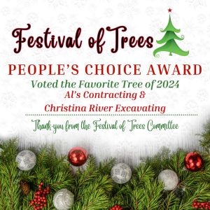 Festival of Trees People's Choice 2024 Award goes to Al's Contracting & Christina River Excavating.