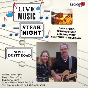 Live Music and Steak Night November 15, 2024.