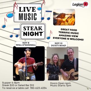 Live Music and Steak Night November 8,15, 2024.