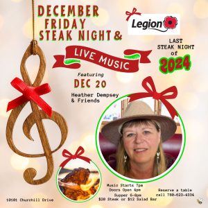 Live Music and Steak Night December 20, 2024.