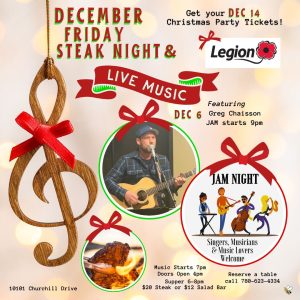 Live Music and Steak Night December 6, 2024.