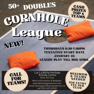 Cornhole League staring at LLB Heritage Centre.