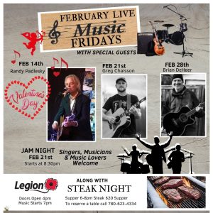 Legion Steak Night and Live Music Valentine's Day.