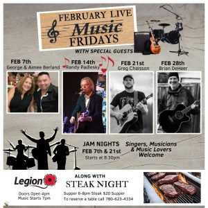 Legion Steak Night and Live Music line-up for February 2025.