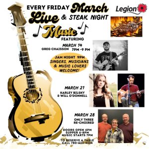 Legion Live Music and Steak Night March 14, 2025.