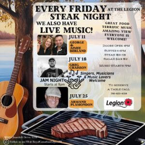Legion Live Music and Steak Night July 11, 2025.