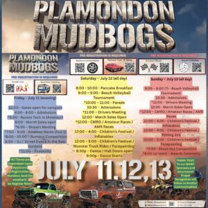 Plamondon Mud Bogs July 2025 schedule.
