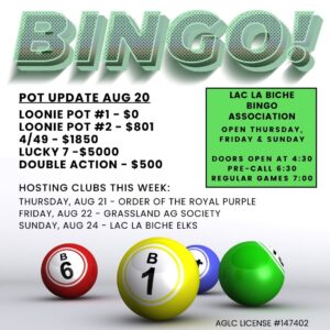 Bingo Pot Update Aug 20 ,2025.