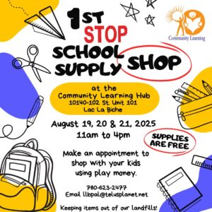 Community Learning First Stop School Supplies August 19, 20, 21, 2025.