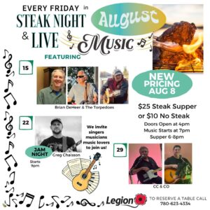 Legion Live Music and Steak Night August 15 2025.