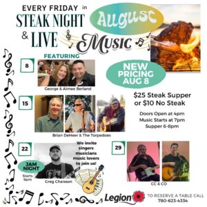 Legion Live Music and Steak Night August 8, 2025 in Lac La Biche.