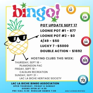 Bingo Pot Updates for Sept 17, 2025.