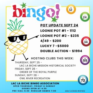 Bingo Pot Update for Sept 24,2025.