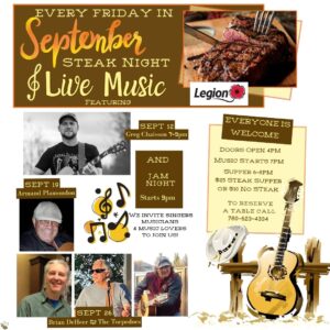 Legion Steak Night and Live Music September 12, 2025.