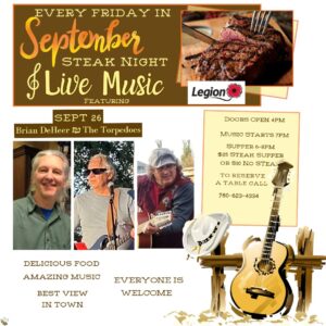 Legion Steak Night and Live Music September 26,25.