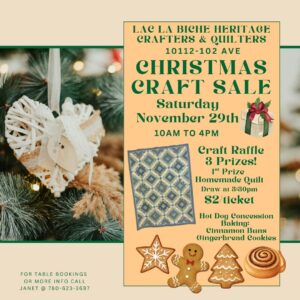 Lac La Biche Heritage Christmas Craft Sale Nov 29,25.