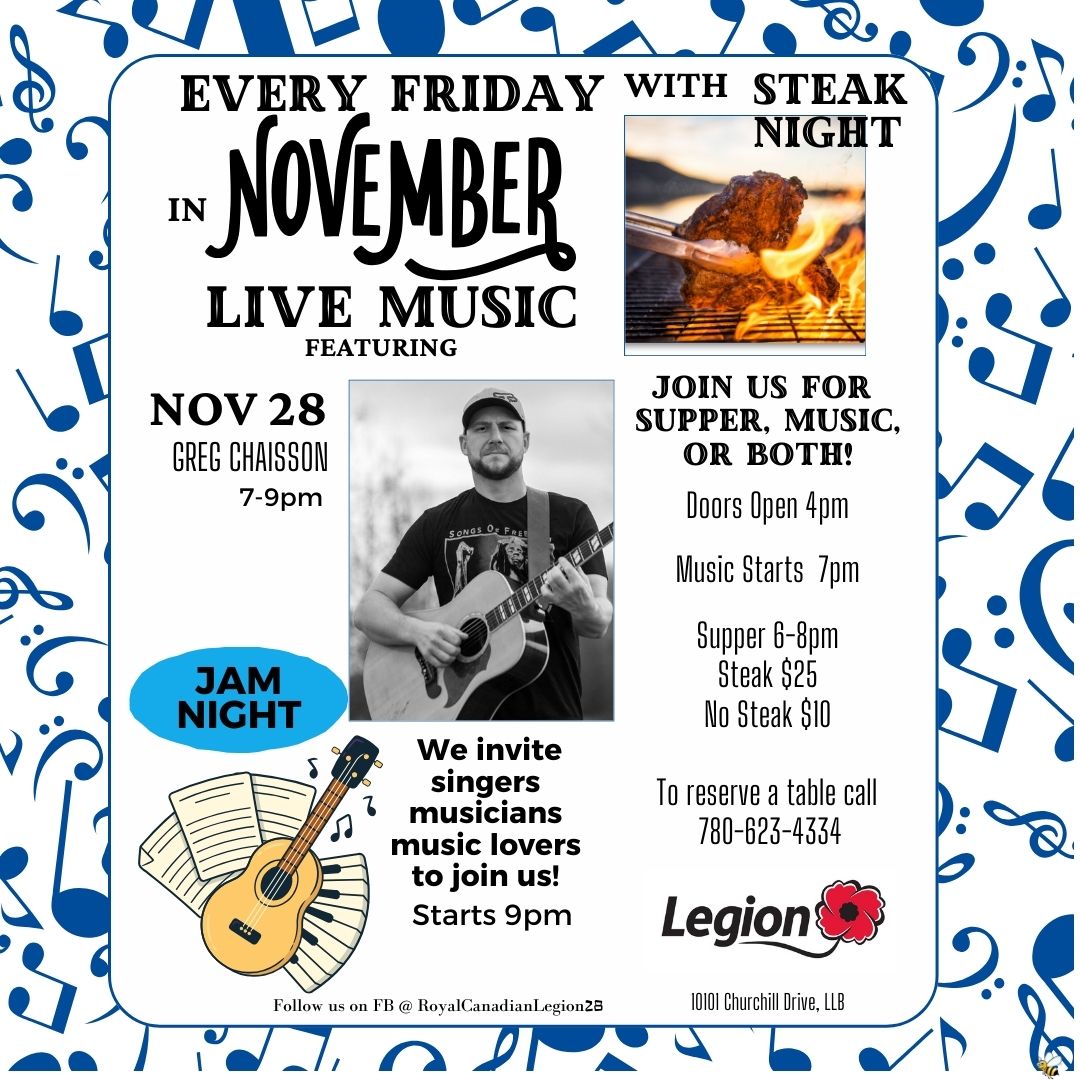 Legion November 28, 2025 Steak Night and Live Music.