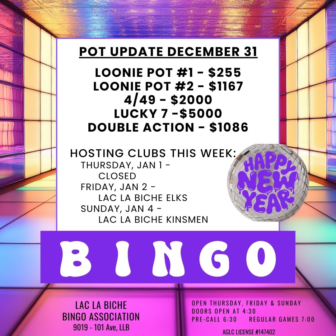 Bingo Pot Updates for Dec 31, 2025.