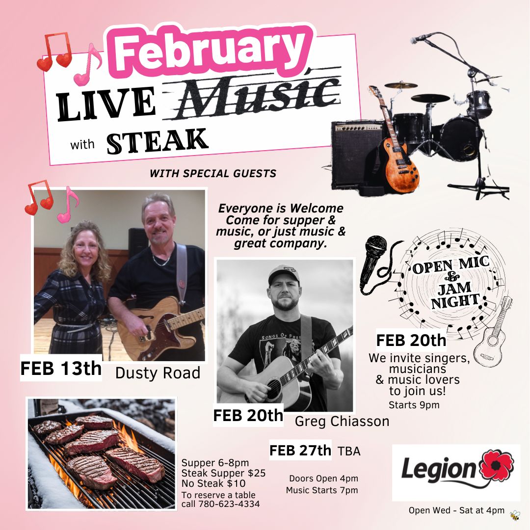 Legion Friday Steak Night and Live Music Feb 13, 2026.