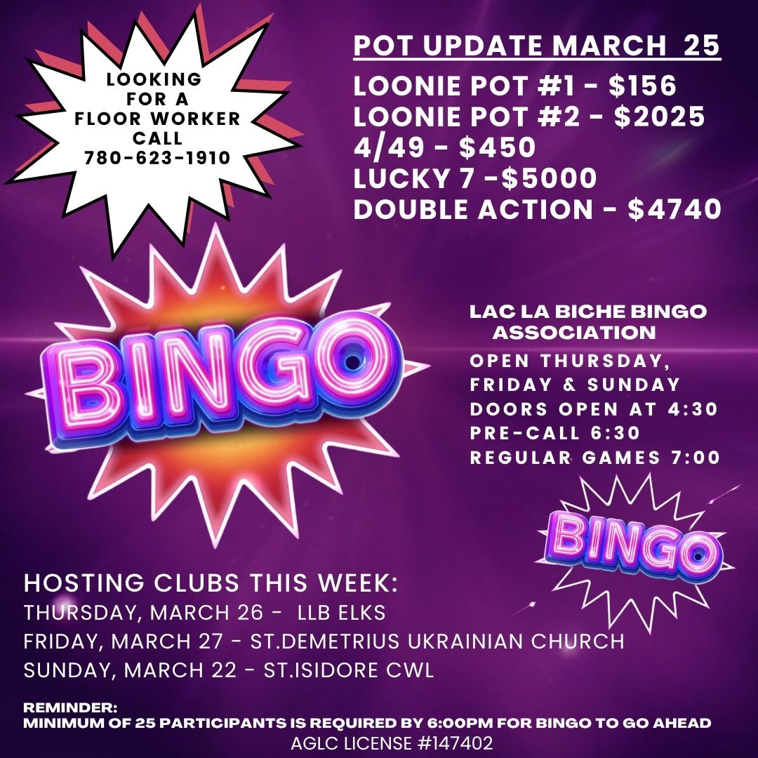 Bingo Pot Updates for March 25, 2026.