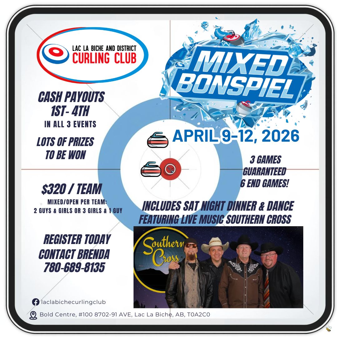 LLB Curling Mixed Bonspiel April 9-12, 2026.