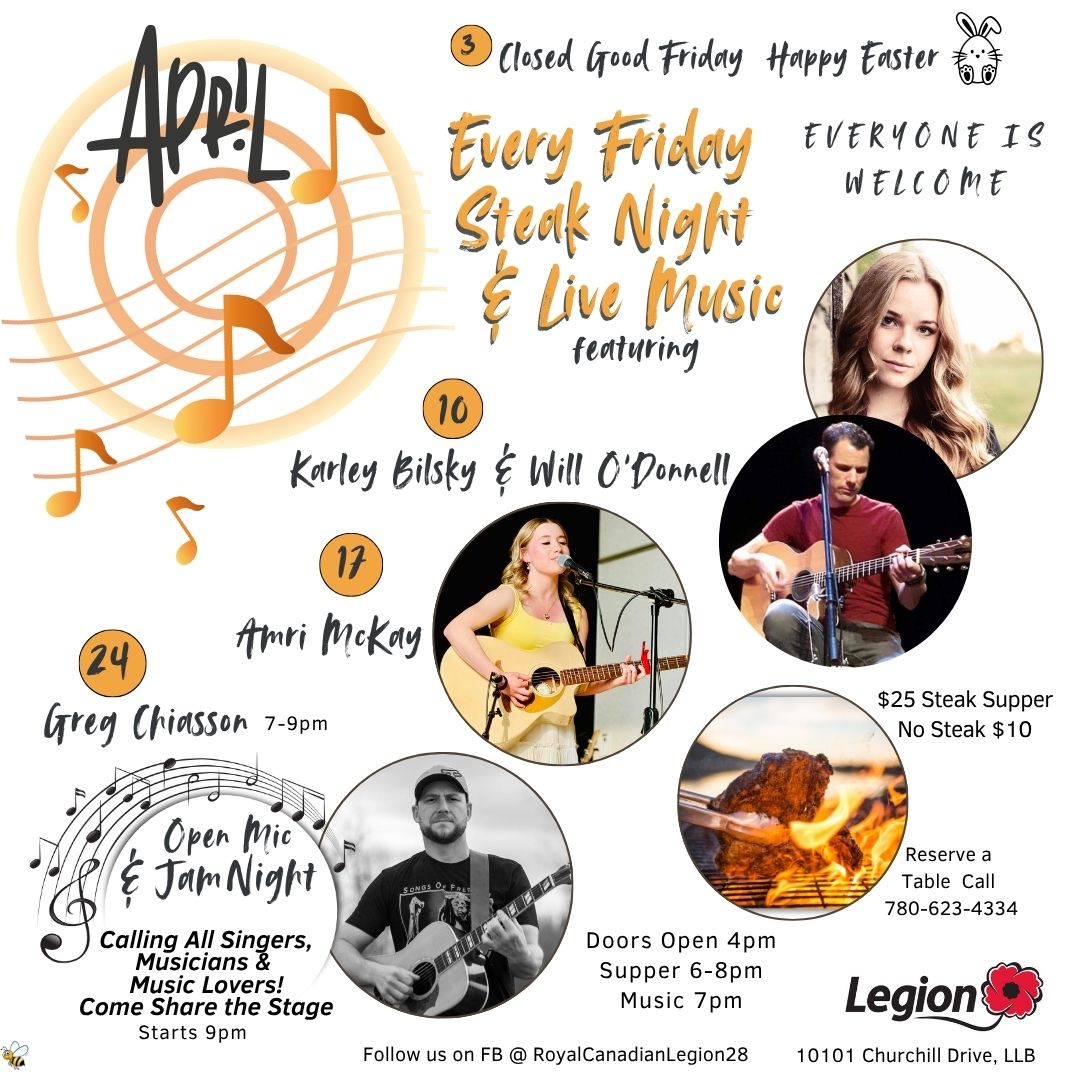 Legion April 2026 Steak and Music Fridays.