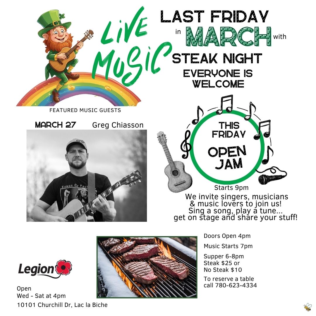 Legion Friday, March 27, 2026 Steak and Music.