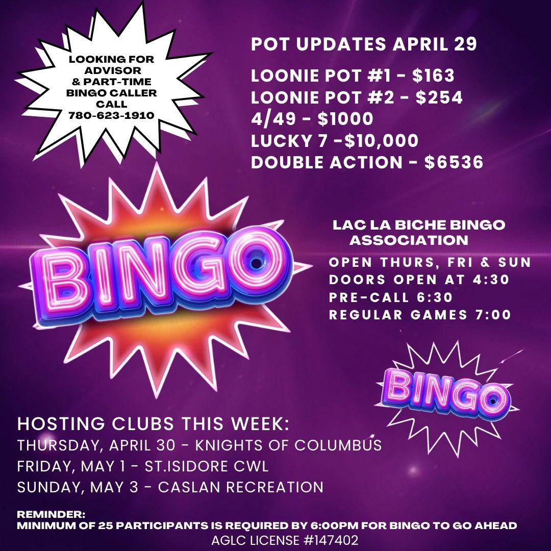 LLB Bingo Hall Pot Updates April 29, 2026.