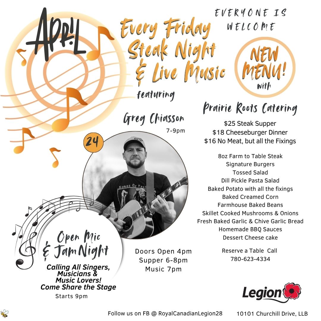 Legion April 24, 2026 Steak and Music Fridays.