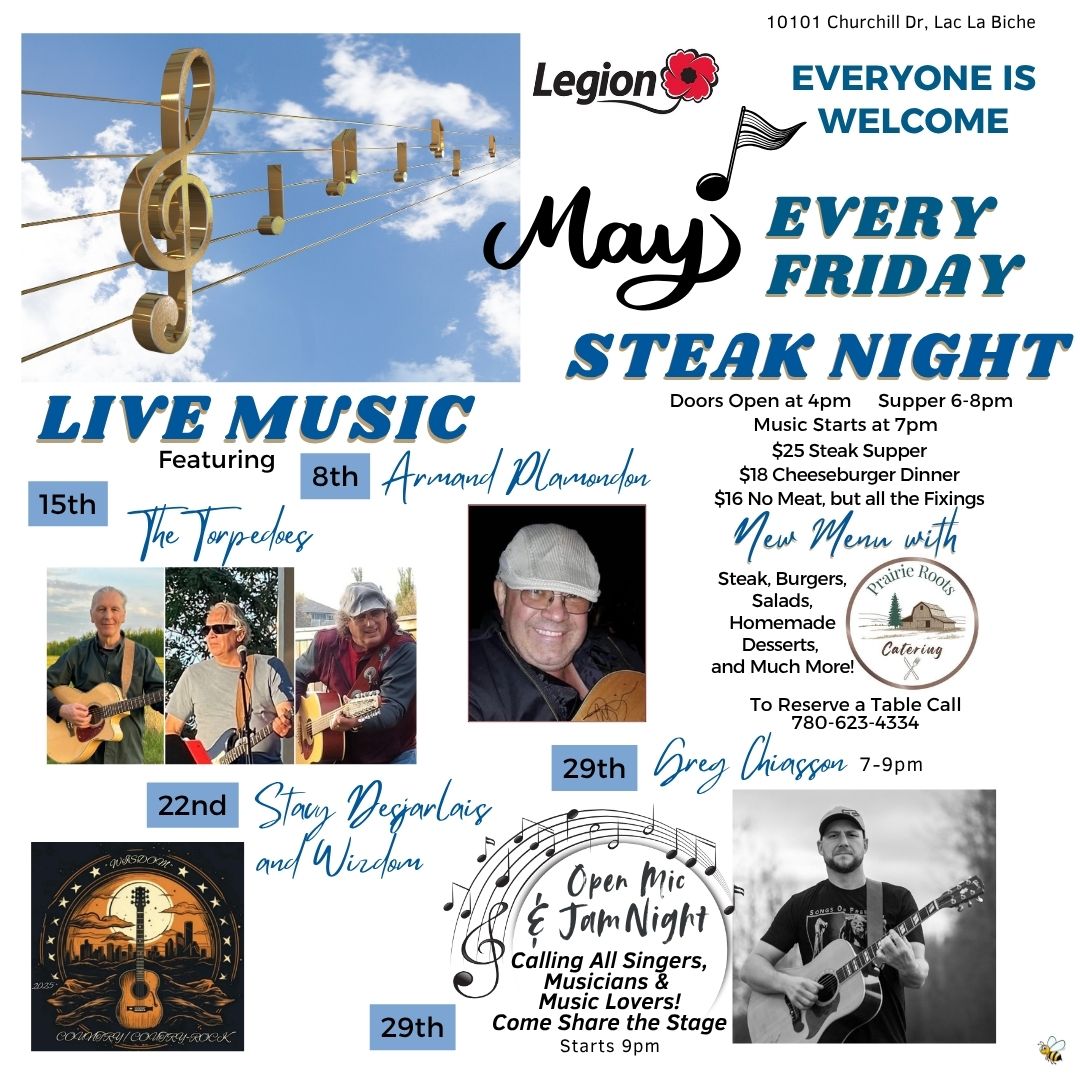 Legion May 2026 Fridays Steak Night and Live Music.