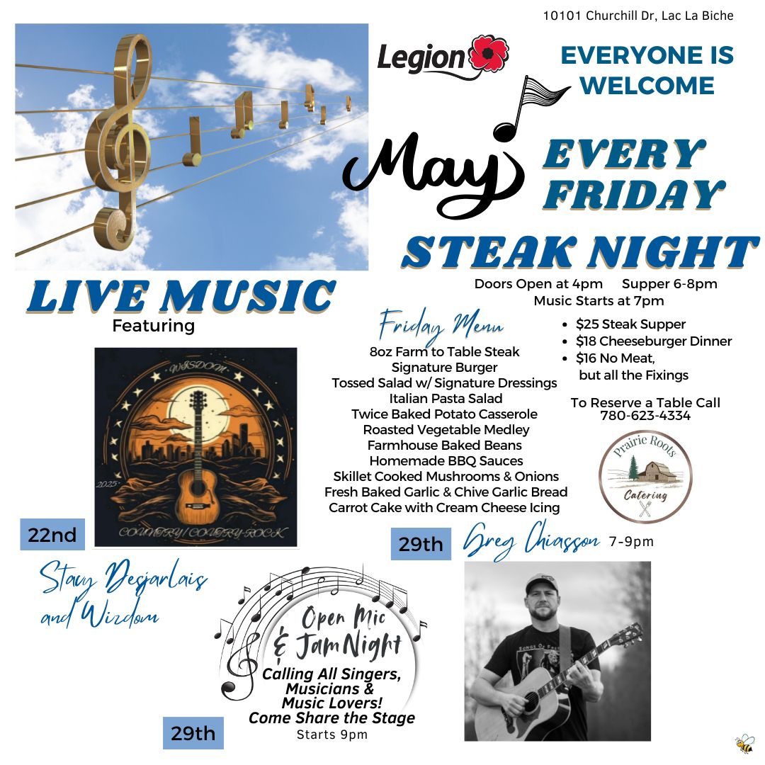 Legion Friday Live Music and Steak Night May 22, 2026.