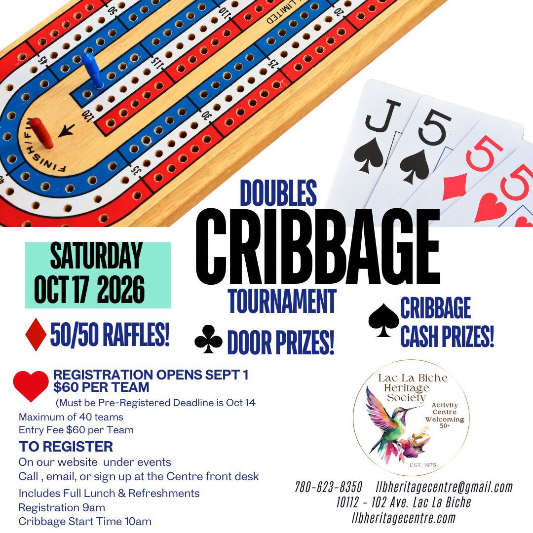 Cribbage Tournament LLB Heritage Centre Oct 17, 2026.