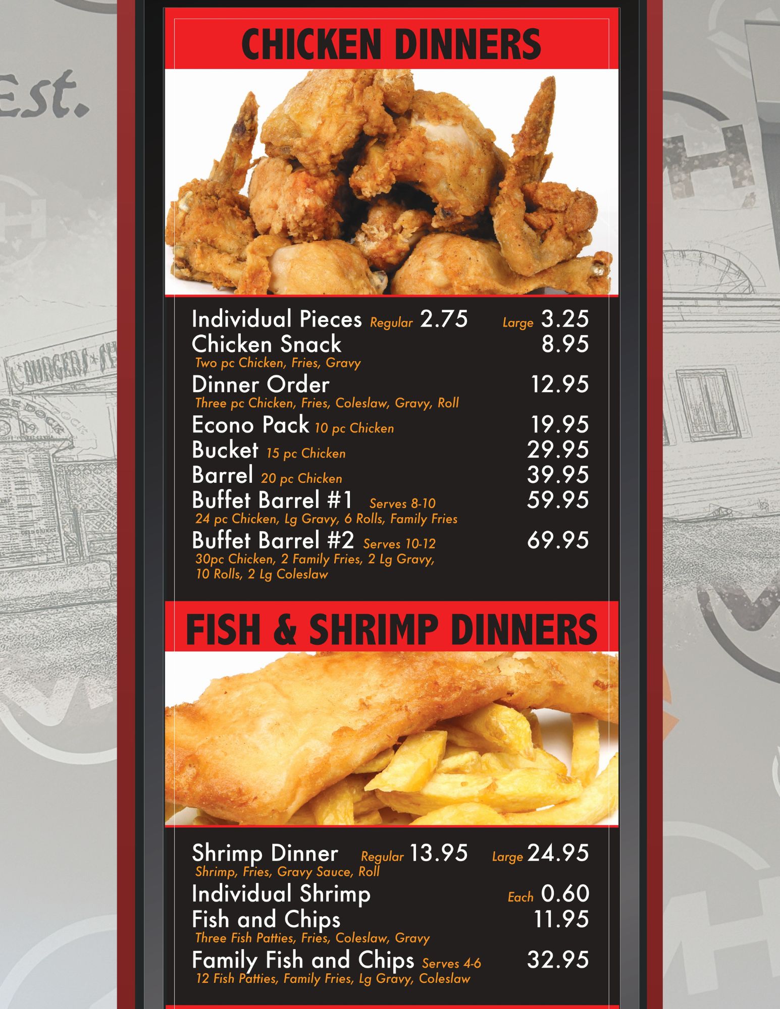 Chicken, Fish & Shrimp Dinners